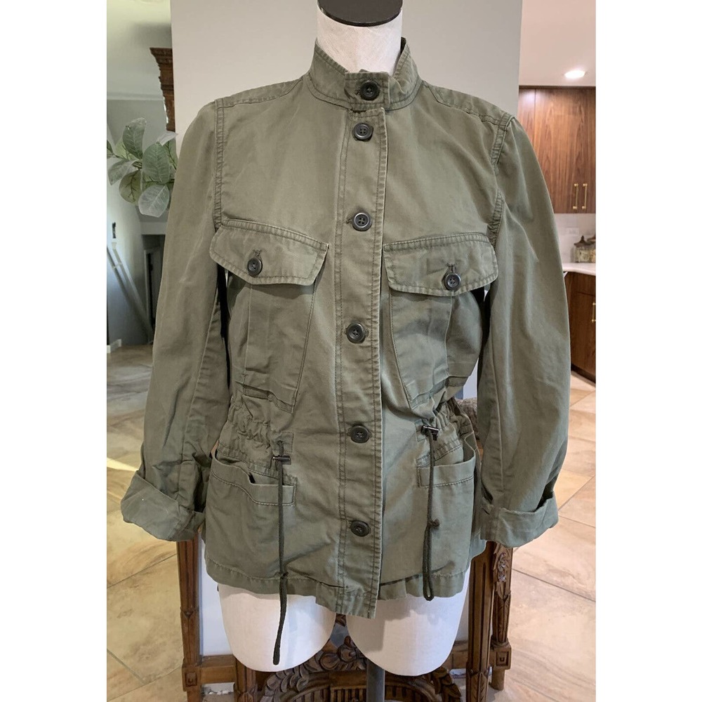 Gap women’s small olive cotton twill cargo drawstring military jacket